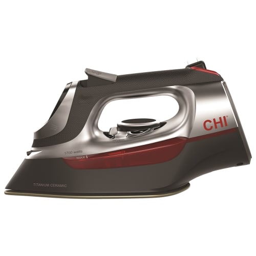 CHI Pro Titanium Plate Iron with Retractable Cord, Gray and Red and Stainless Steel